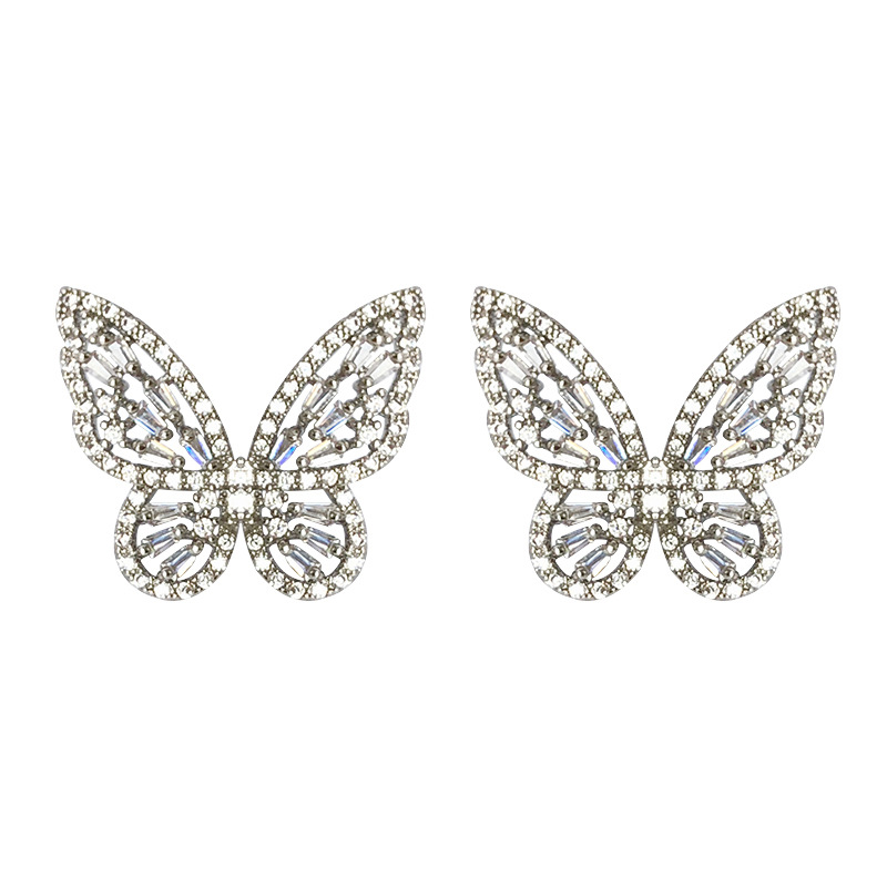 925 Silver Needle Zircon Micro-inlaid Butterfly Earrings Sweet Three-dimensional Butterfly Earrings Wholesale Nihaojewelry display picture 6