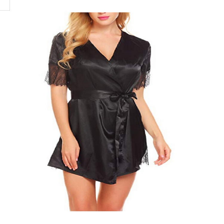 High quality one-piece delivery sexy new lace sleeve artificial silk sexy dress summer bathrobe