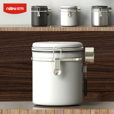 尼布 304不锈钢密封罐茶叶干果储存罐咖啡豆密封罐带勺子1.5 1.8L|ms