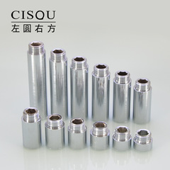 Extension pipe connector with external and internal threads, brass, straight through, with internal hexagonal extension for plumbing fixtures