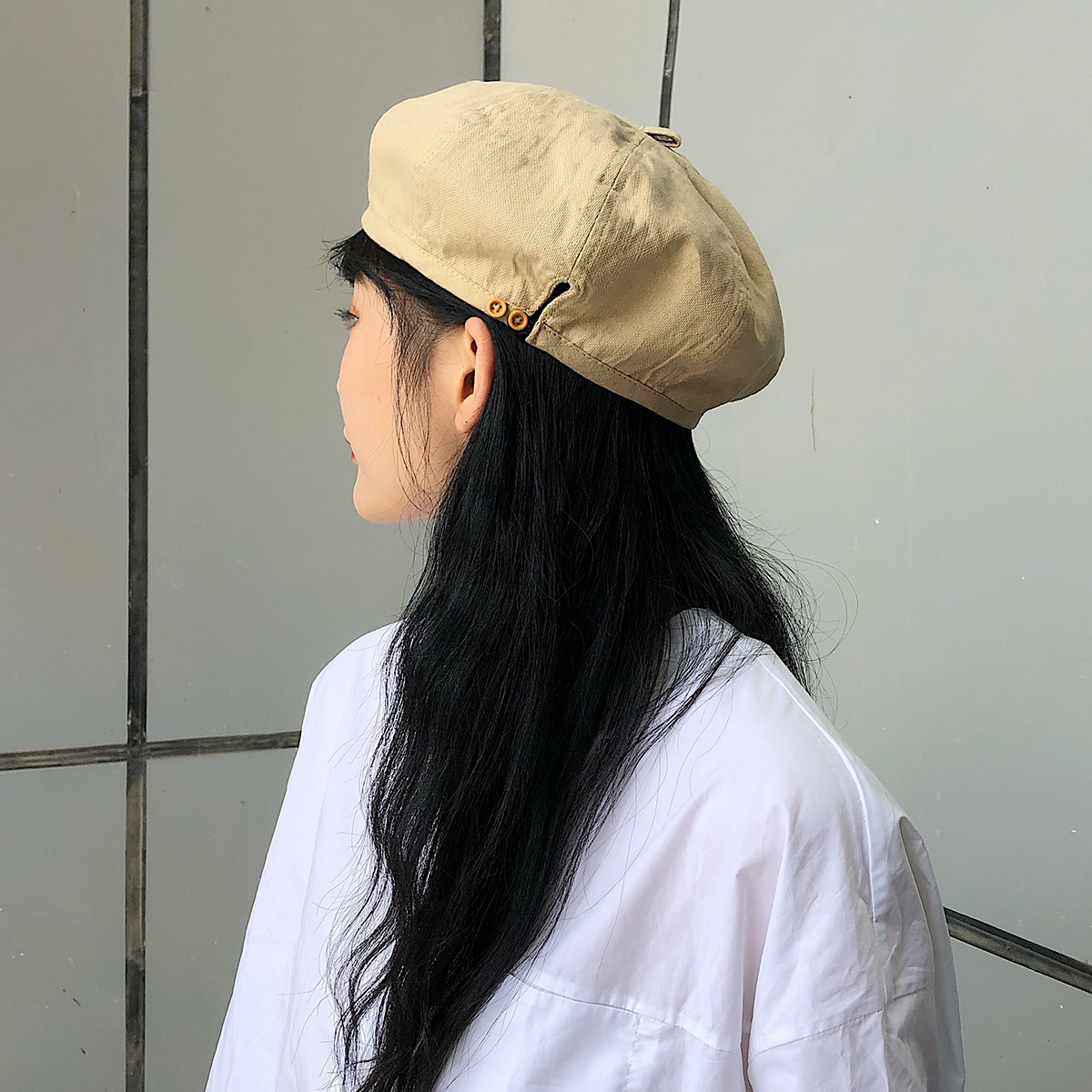 button double-sided solid color beret hat NSTQ21349