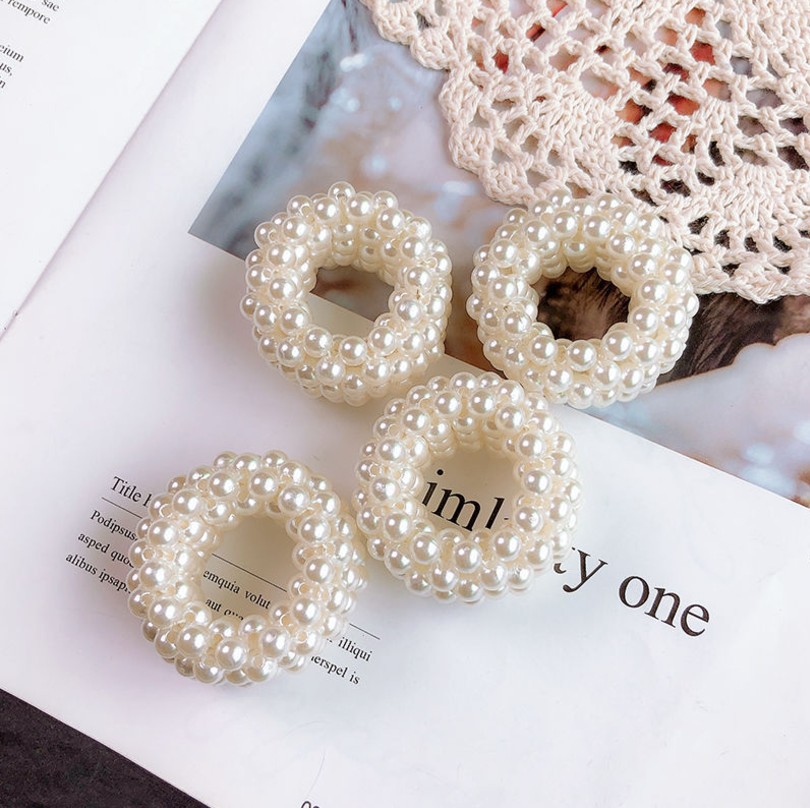 Estilo coreano perla cuerda de pelo Cola de Caballo hebilla tocado cabeza de bola alta elástico Internet celebridad ins cabeza cuerda cubierta de cuero banda de pelo lazo pelo