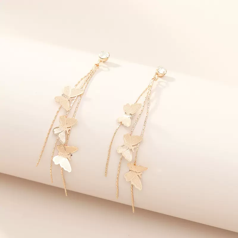 新款潮流时尚简约经典蝴蝶耳环日韩版小仙女气质耳坠长款流苏耳饰