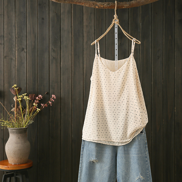 加肥加大碼女裝胖女孩減齡印花雪紡小吊帶遮肉顯瘦打底背心57190