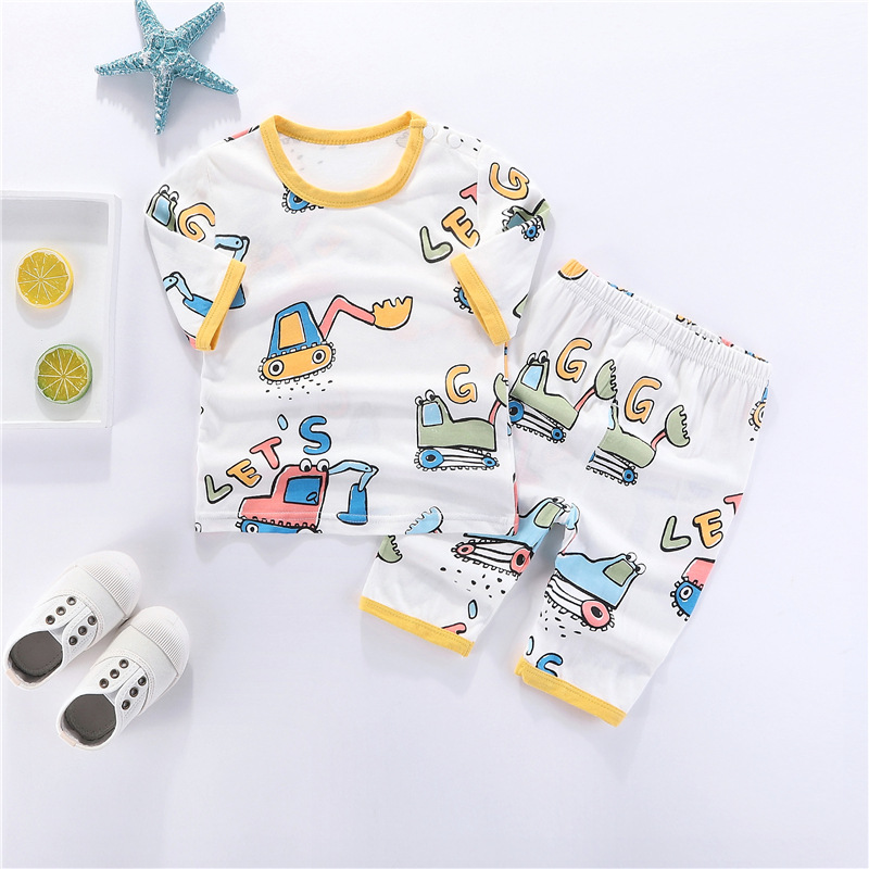 2020 new pattern baby pure cotton Elbow sleeve Cropped Trousers Air conditioning service young summer Thin section half sleeve Pyjamas