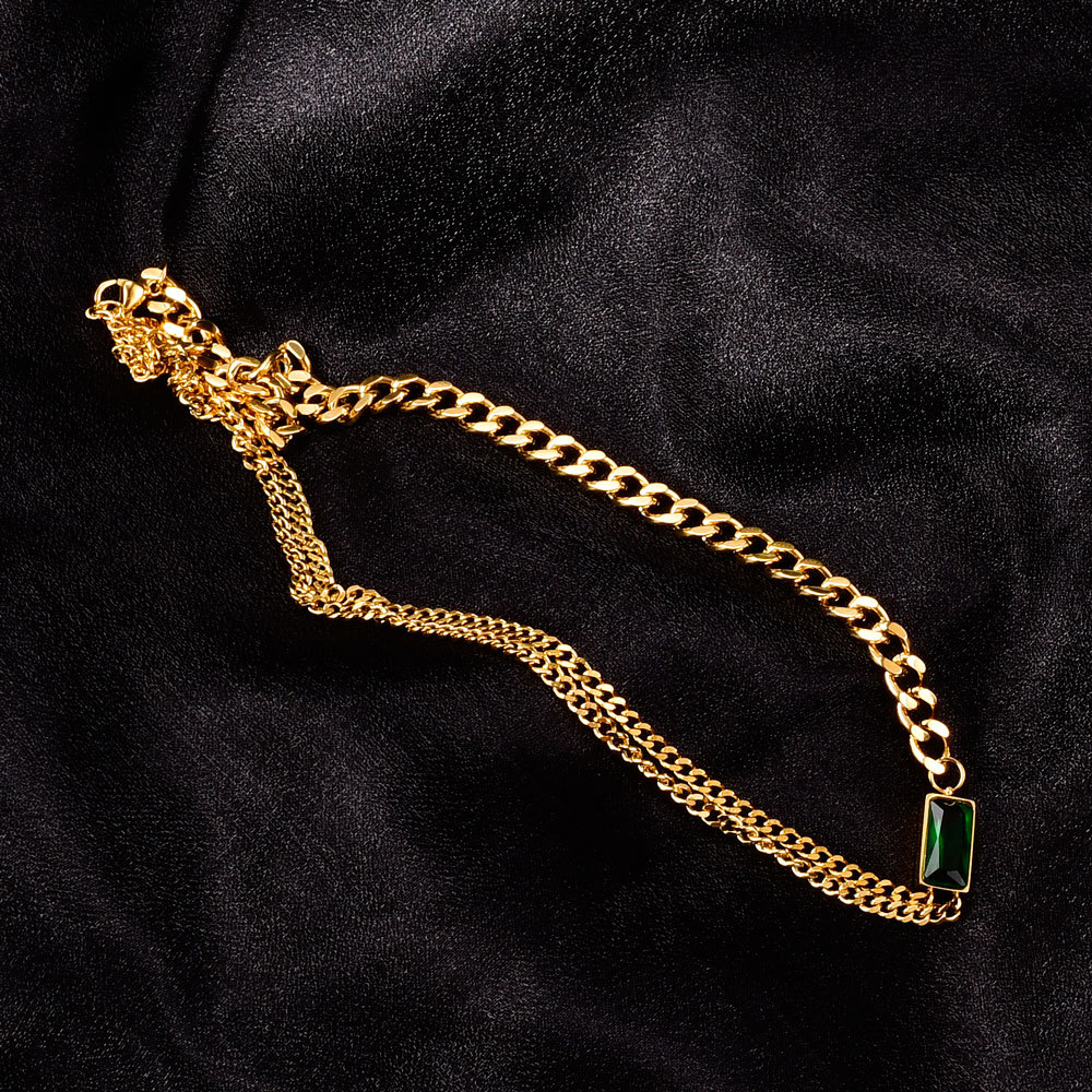 Wholesale Jewelry Green Diamond Pendant Thick Chain Titanium Steel Necklace Nihaojewelry display picture 5