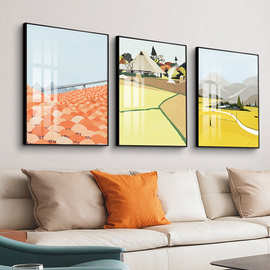 沙发后面的挂画北欧风格客厅装饰画清新暖色调背景墙上简约三联画