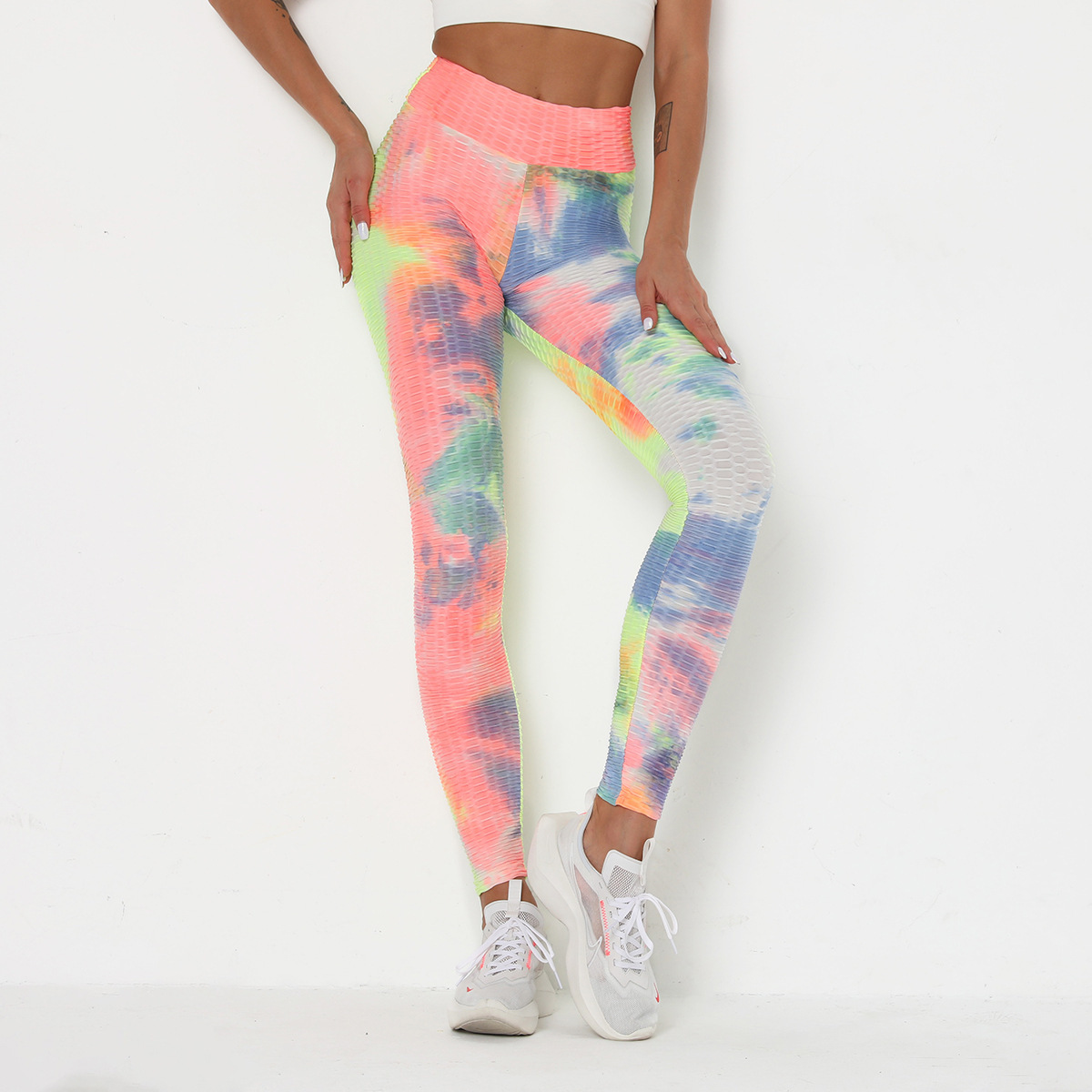 stitching tie-dye ink jacquard slim fitness leggings NSLX8998