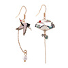 Ethnic asymmetrical earrings with tassels, silver 925 sample, ethnic style