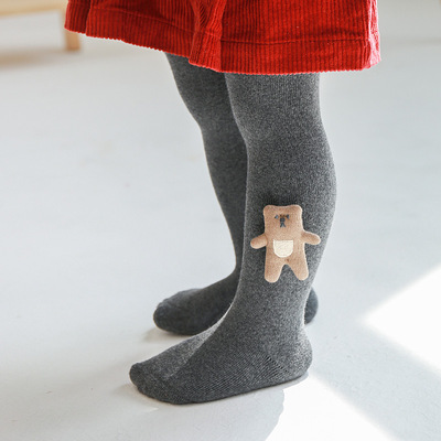 毛圈寶寶兒童加厚連褲襪可愛小熊寶寶打底連褲襪嬰兒褲壹件代發