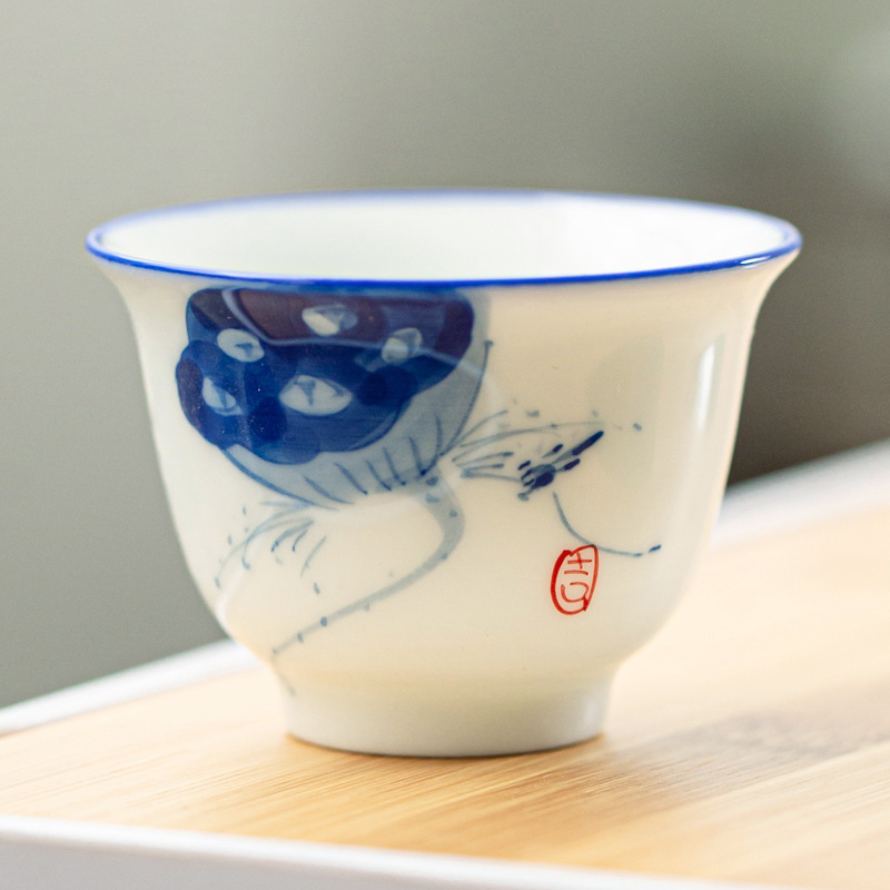 Taza de té pintada a mano cerámica hogar Kung Fu juego de té taza de té porcelana blanca hecha a mano taza de té japonesa taza pequeña taza de té Dehua