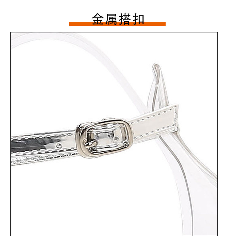 Dép sandal nữ gót nhọn pha lê trong suốt, đế cao 11 cm, quai móc cài — Màu bạc, Màu trắng, Màu đen chi tiết 6