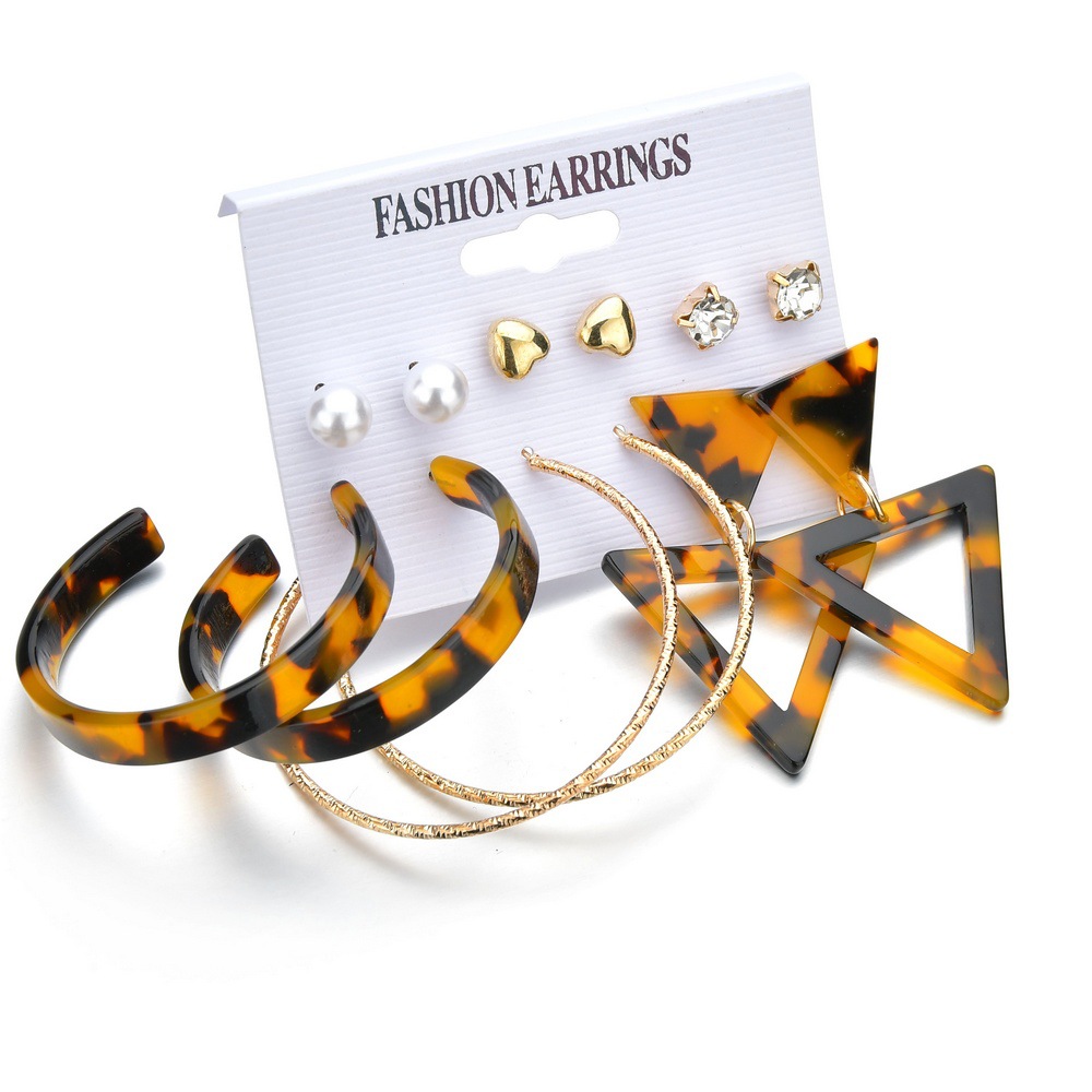 New Fashion Creative Triangle Geometric Leopard Earring Set Wholesale Yiwu Nihaojewelry Wholesale display picture 2