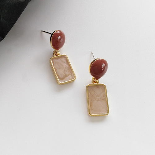 S925 Silver Needle Retro Hong Kong Style Earrings Simple Geometric Design Drop Oil Contrast Color Short Earrings 1163