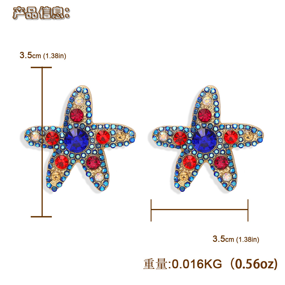 Personalized Fashion Starfish Color Diamond Wild Earrings Super Flash Five-pointed Star Shape Cute Japanese And Korean Temperament Earrings Wholesale display picture 16