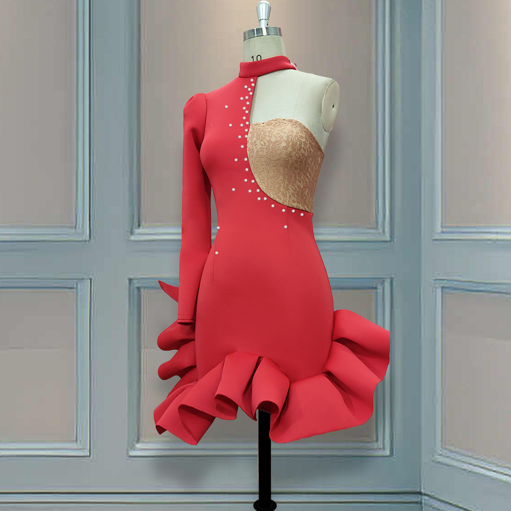 Xmas Colorblock Single Shoulder Wholesale Mini Dress