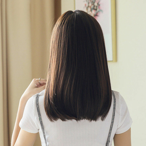 Korean style fashionable air bangs wig for women with long hair full headgear natural clavicle straight hair bob wig headgear