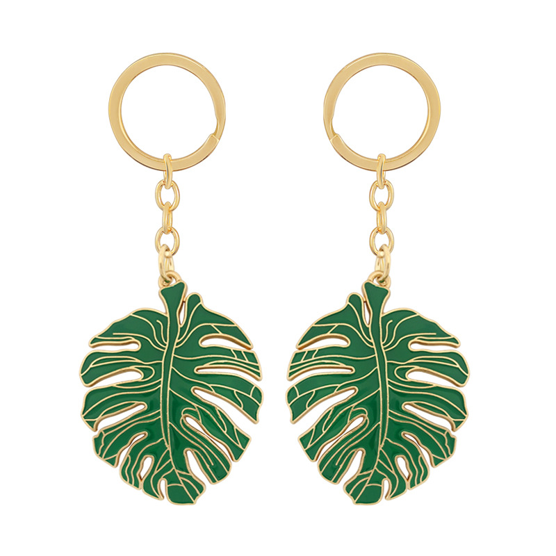 DIY aleación hueco tortuga espalda deja llavero colgante nórdico verde fresco goteo hojas bolsa accesorios para mujeres