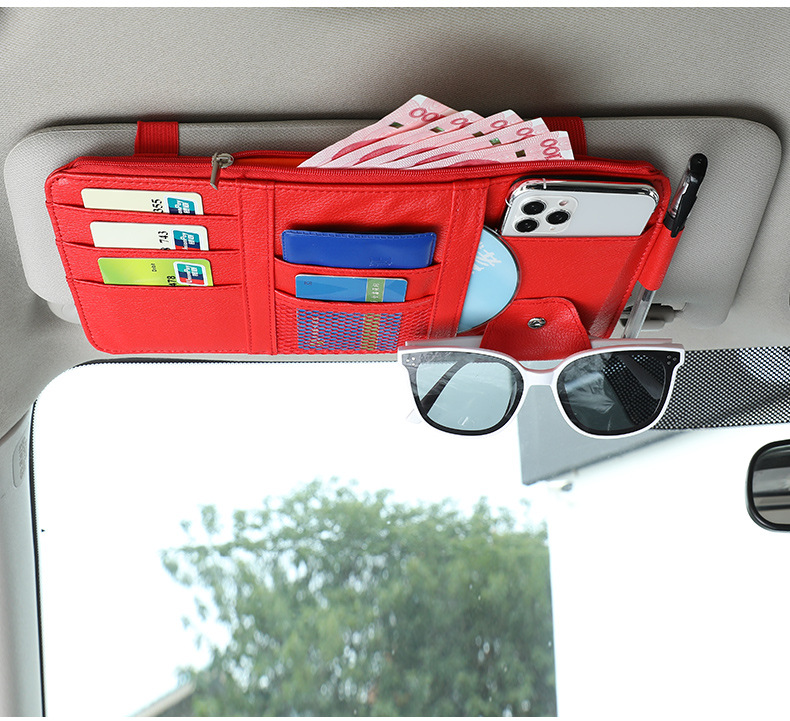 Cross-Border Car Sun Visor Glasses Clip Zipper Type Car Ticket Holder Sunshade Car Phone and Document Holder Storage Bag