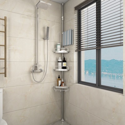 不锈钢浴缸架三角浴室架免打孔转角置物架收纳架可伸缩夹缝整理架|ru