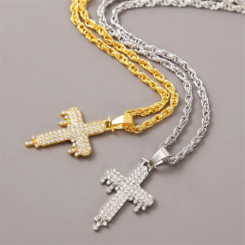 exaggerated hip hop cross necklace creative hip-hop rhinestone pendant jewelry wholesale nihaojewelr