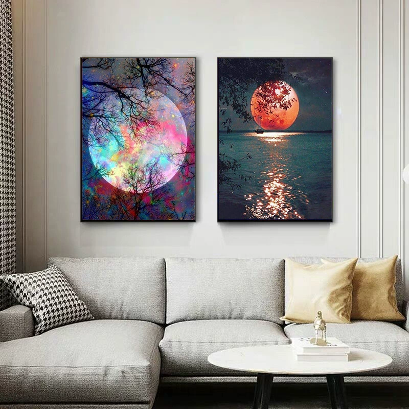 Новый DIY diamond painting Лунный пейзаж Полный алмаз круглая насадка Массачер декоративная живопись Производитель Direct Sales