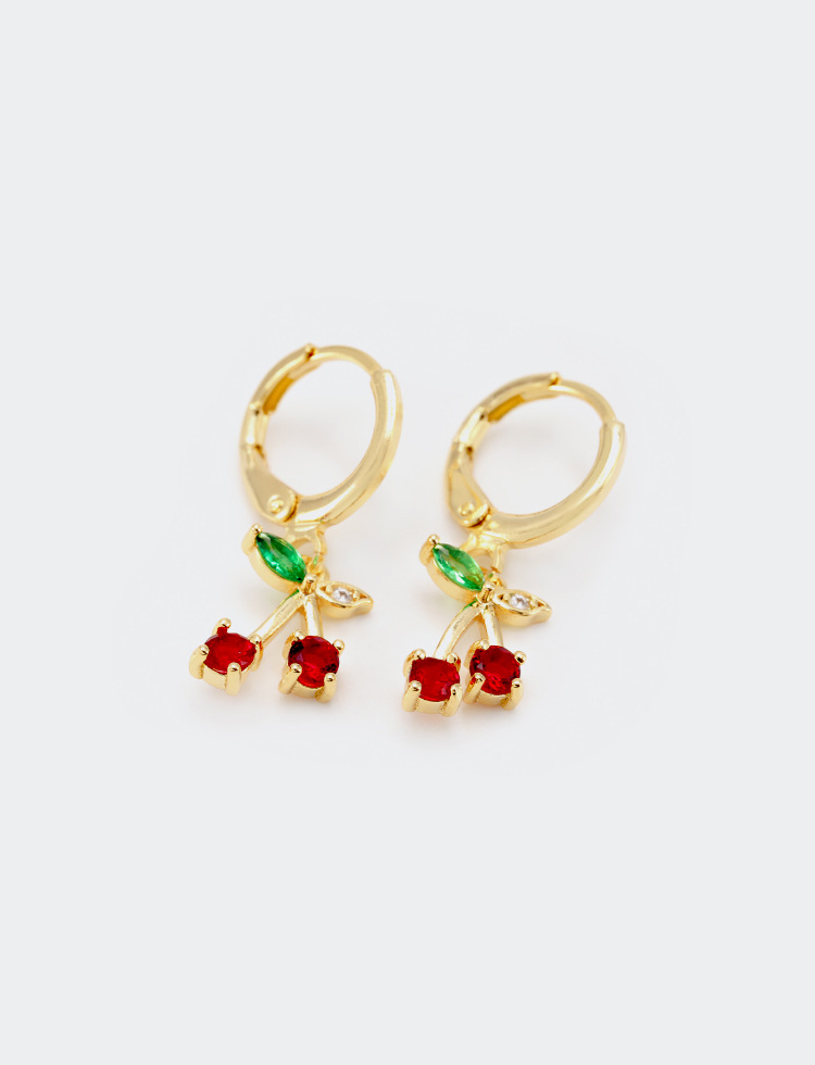 Boucles D&#39;oreilles Cerises Avec Pompon À La Mode Et Zircon display picture 4