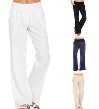 2022跨境女裝歐美亞馬遜eBay外貿純色棉麻寬松時尚休閑闊腿長褲女