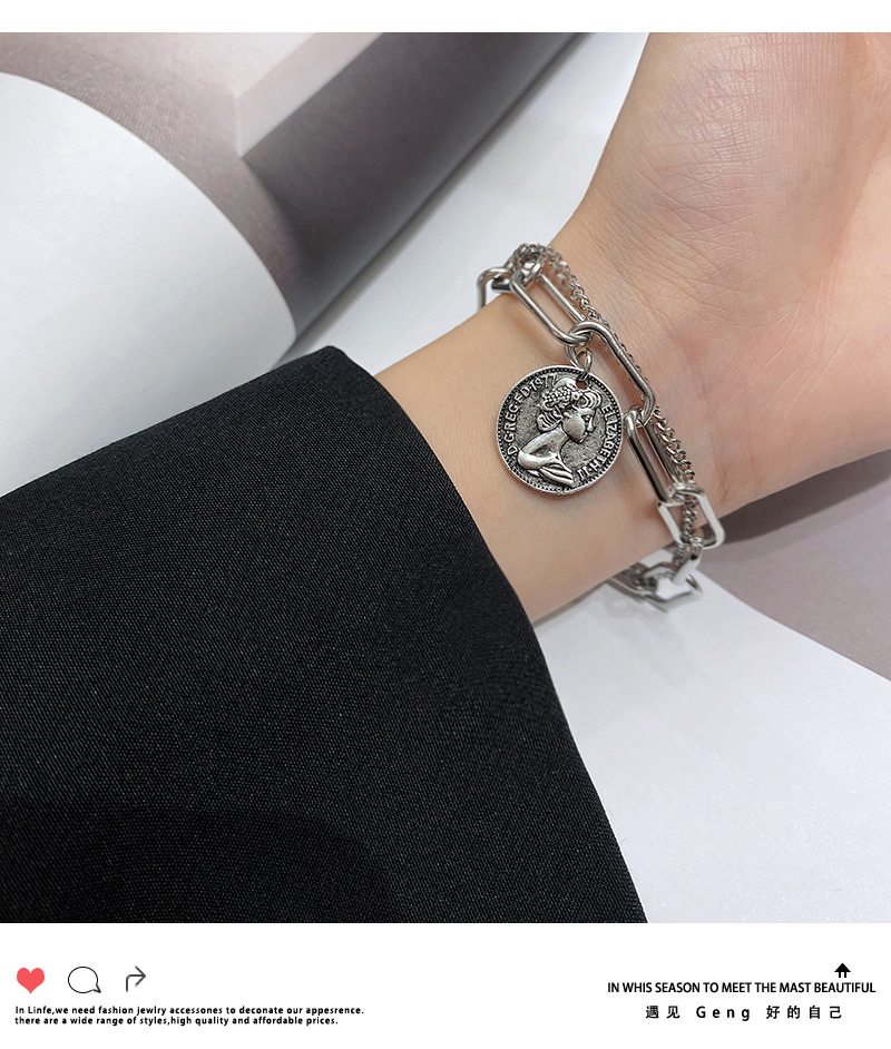 Ins Internet Celebrity Double-layer Antique Coin Bracelet Women's Colorfast Retro Affordable Luxury Niche Set Cold Wind Gauge High-grade Bracelet display picture 4