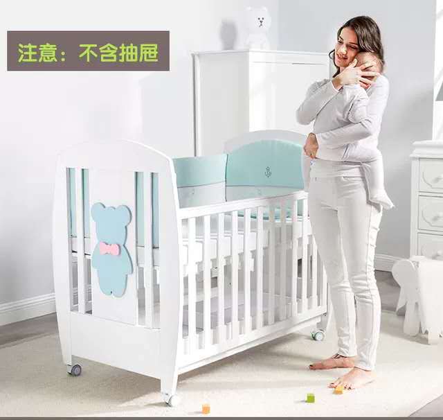 歐式嬰兒床拼接大床全實木多功能床bb寶寶新生兒童床帶護欄可移動