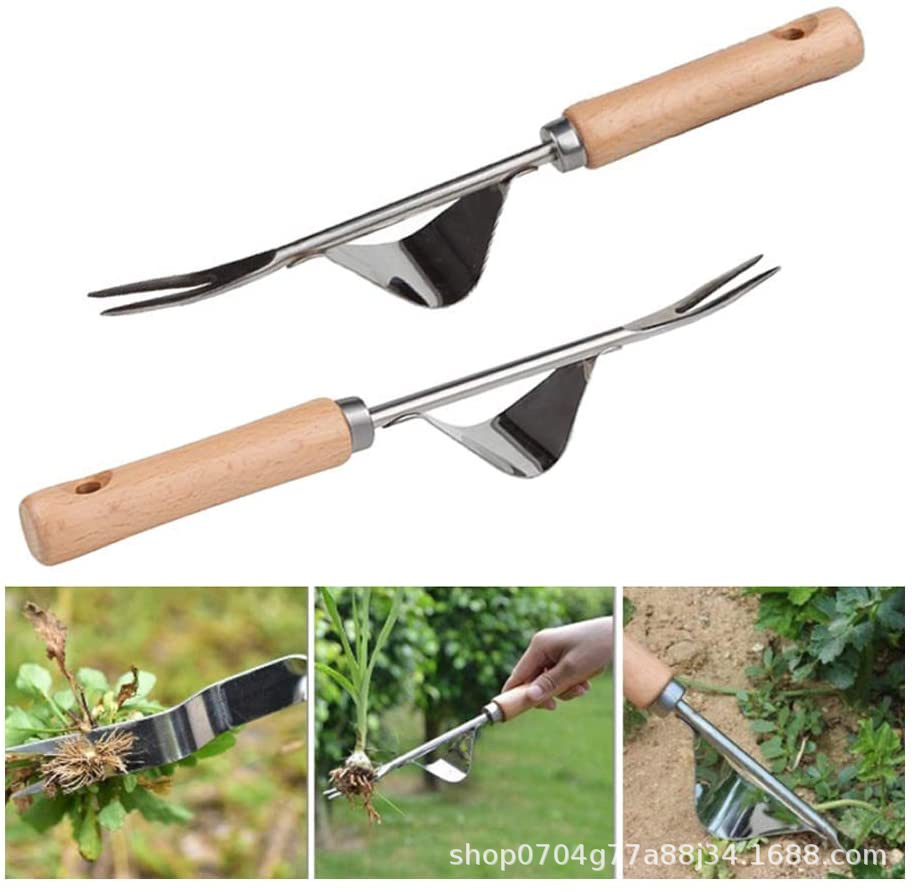 亚马逊跨境 不锈钢拔草器 松土除草叉子 育苗叉园艺工具 园艺专用