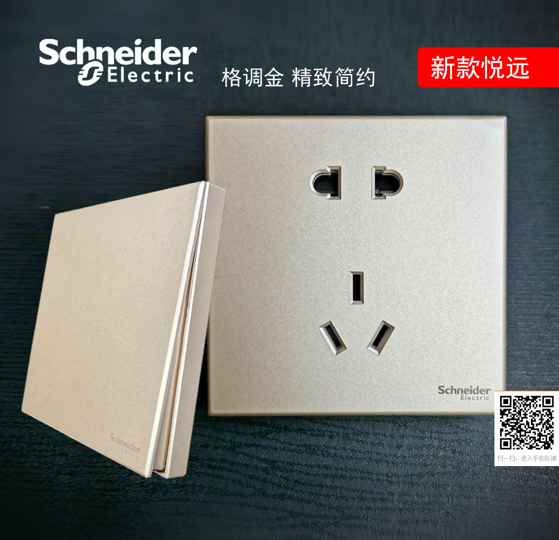 悦远系列  五孔电源插座一开单双控开关电脑视 空调16A面板格调金