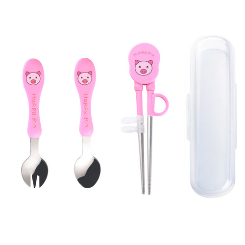 304 stainless steel children's practice chopsticks, infant learning chopsticks, baby training chopsticks, household complementary feeding utensil set