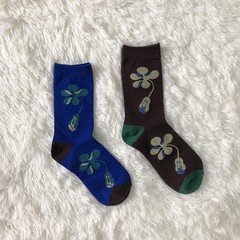 韓國個性提花中筒潮襪文藝復古女襪