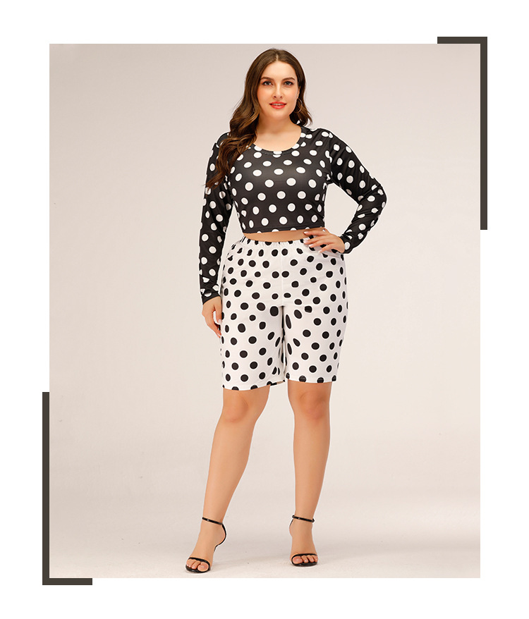 polka dot hit color black and white plus size short-sleeved T-shirt shorts suit NSJR33332