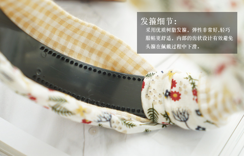 Korean Fashion Cute Floral Plaid Color Matching Wide-brimmed Fabric Knotted Headband display picture 4