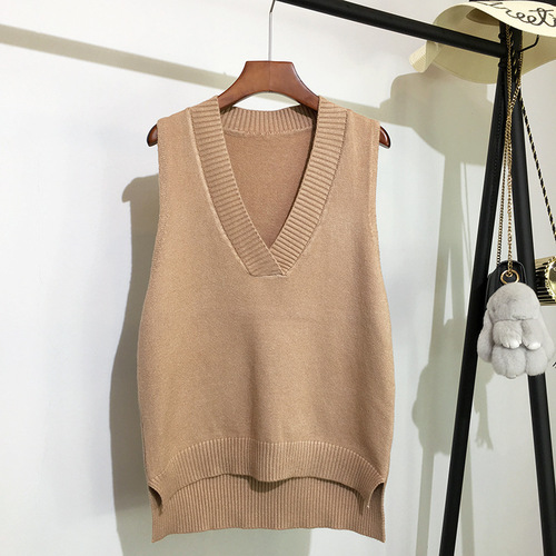 Autumn and winter simple V-neck retro vest knitted women's pullover loose sleeveless vest spring and autumn versatile sweater vest