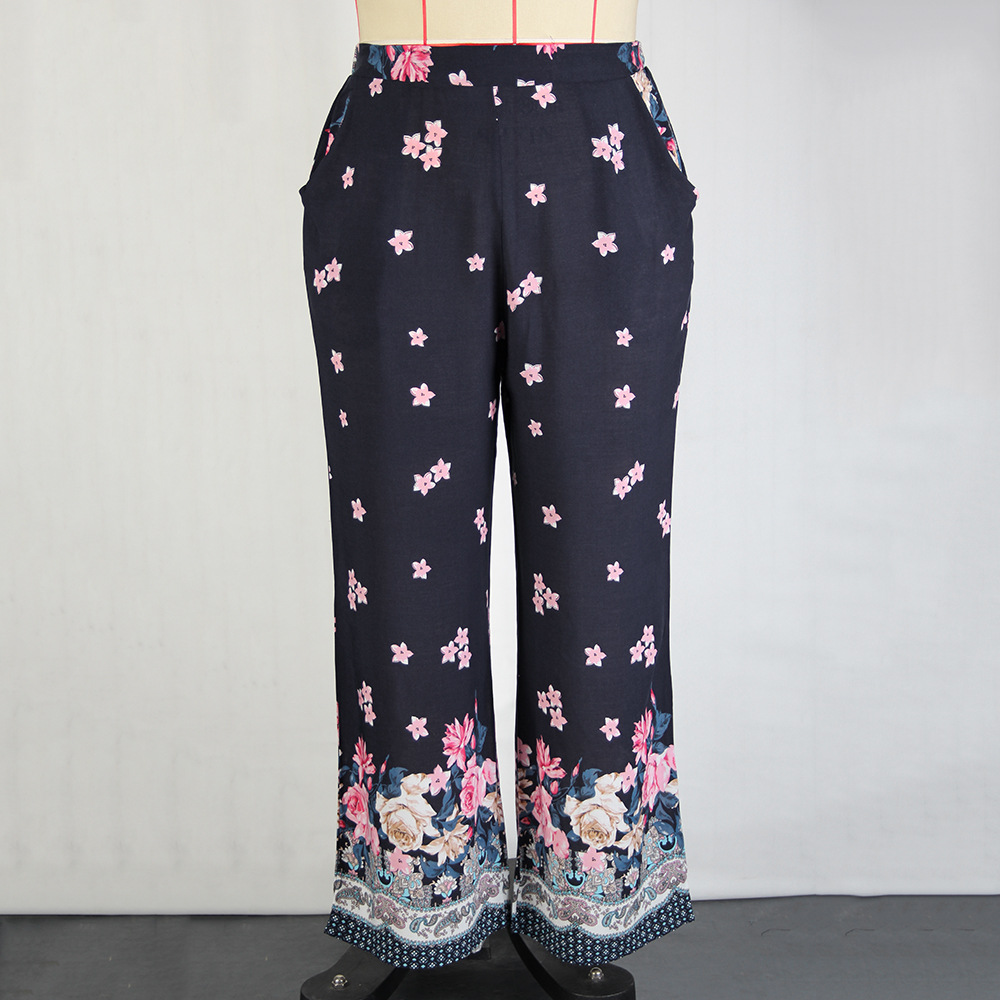 stretch Waist Print Wide-Leg Loose Casual Pants NSJR19759