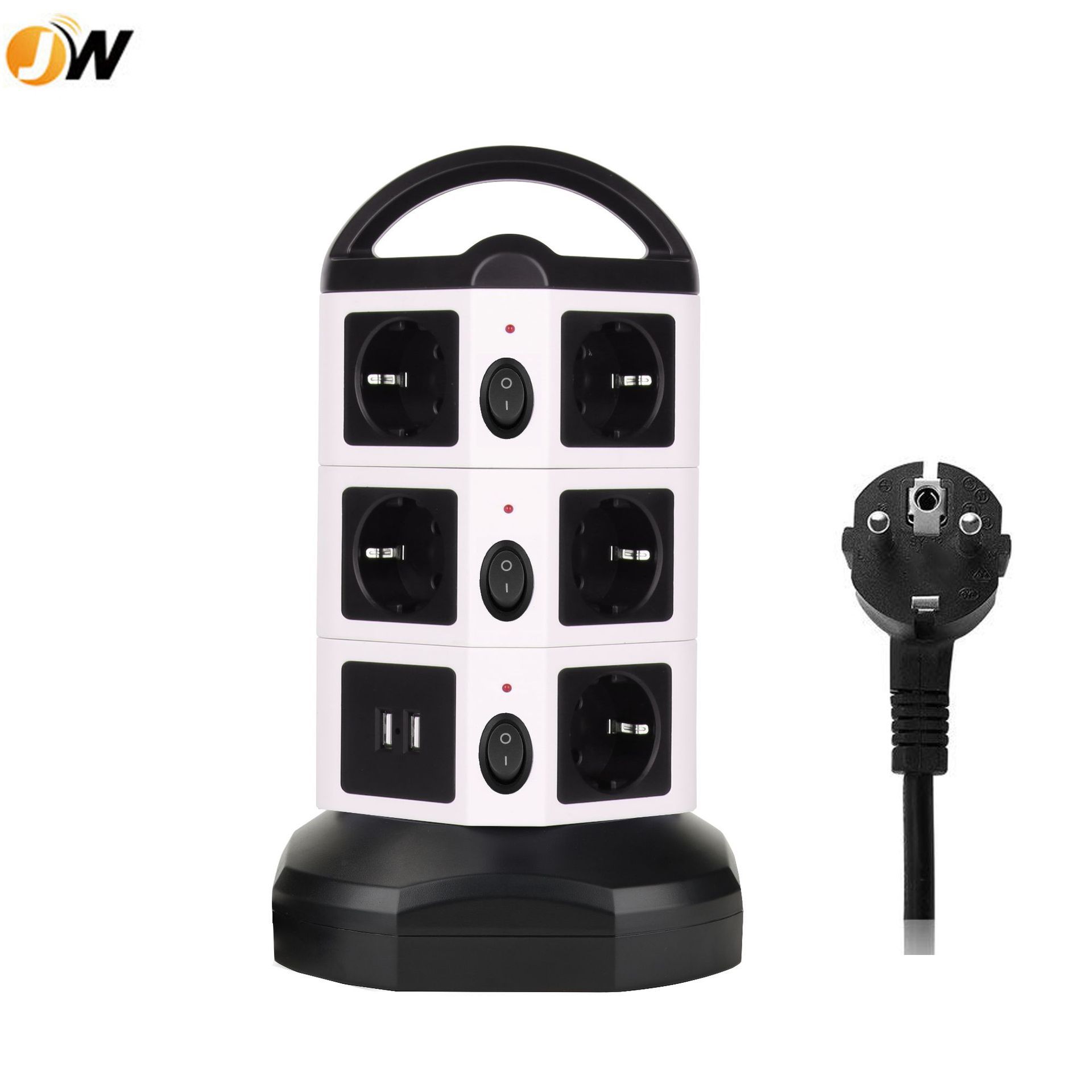 工厂现货欧规塔型立式插座旋转收线USB立体插座欧洲德国专用插孔