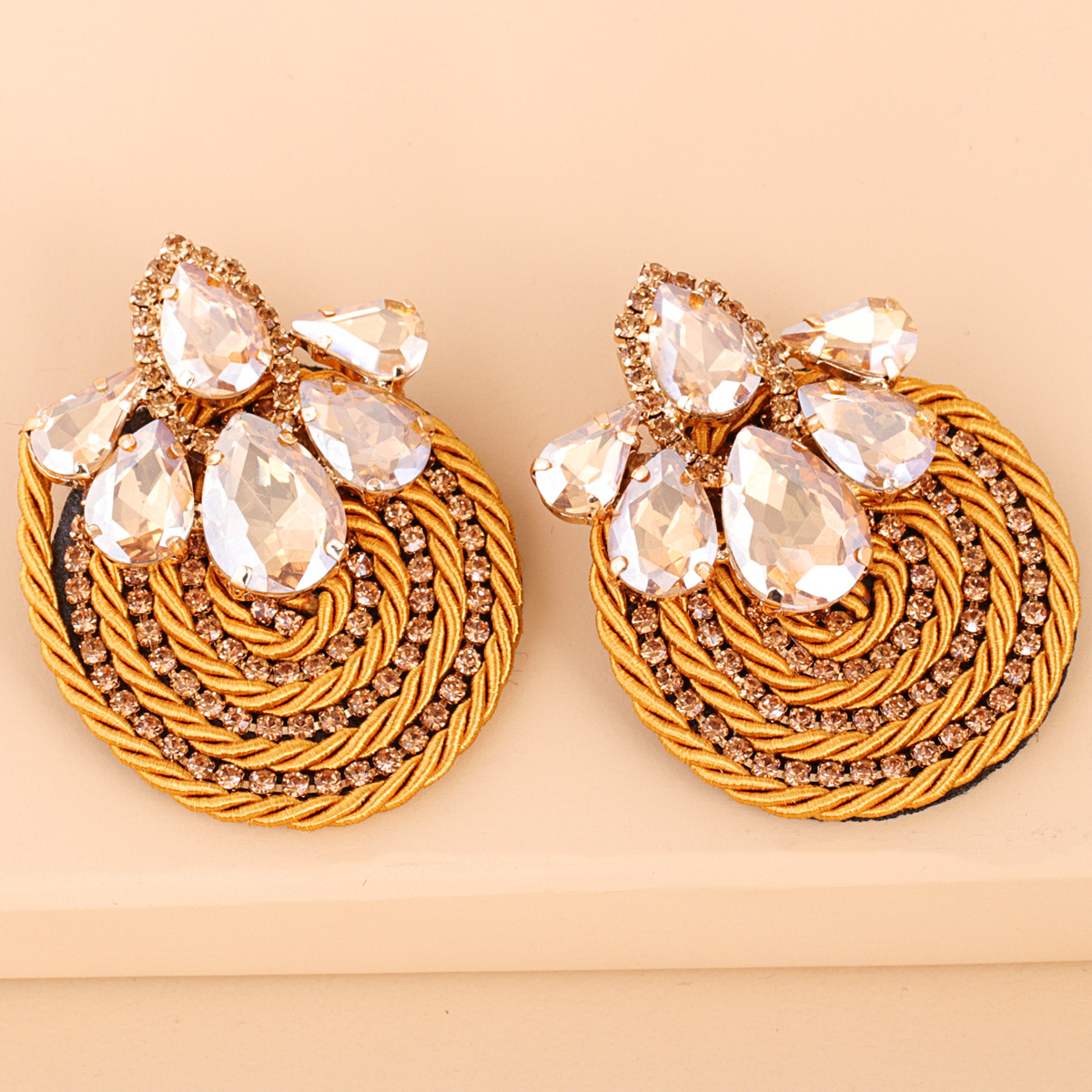 Rhinestone Geometric Round Exaggerated Earrings display picture 26