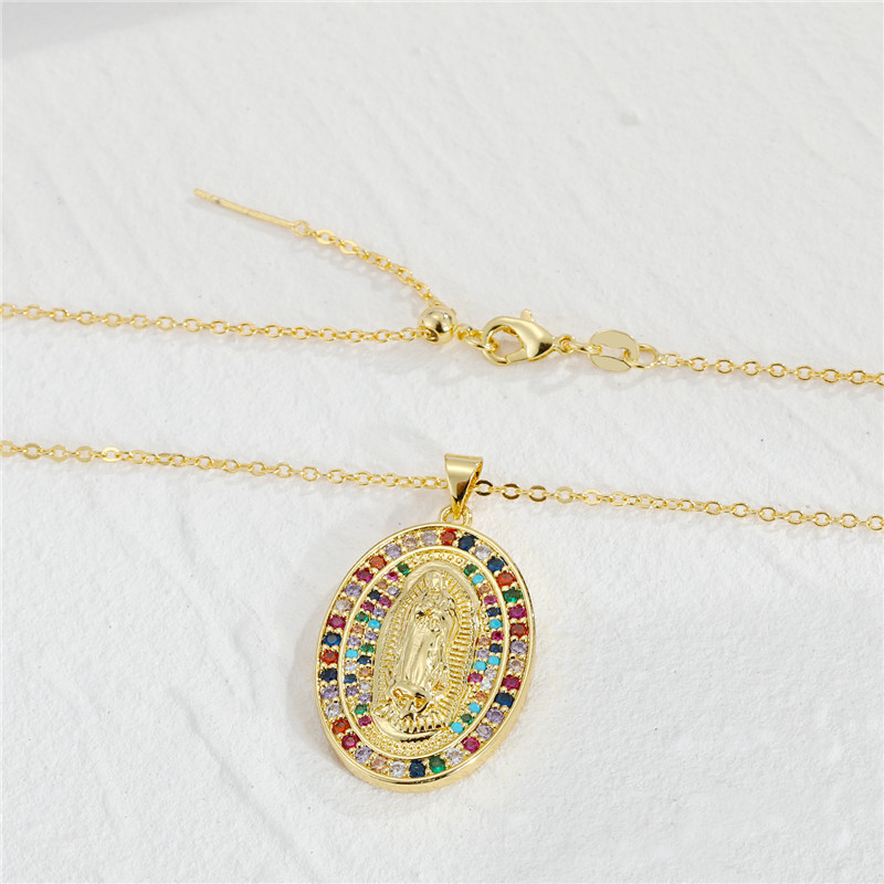 vintage Virgin Mary pendant rhinestone zircon necklace