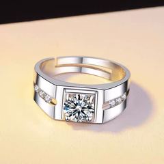 千葉 925銀男士鑽戒個性男款開口可調節仿真鑽戒霸氣潮男單身指環