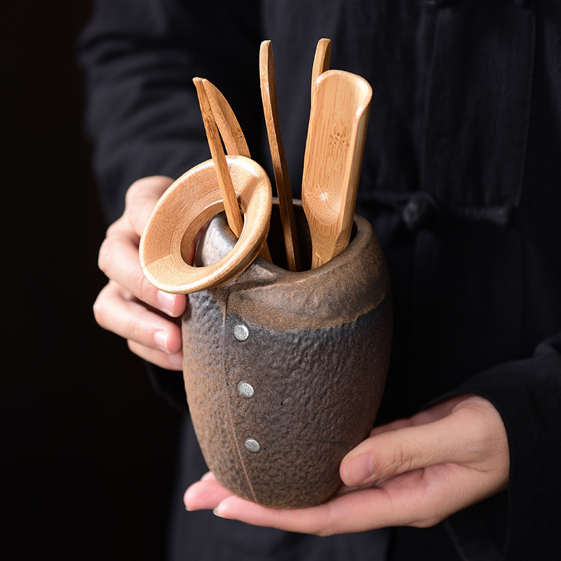 Stoneware tea ceremony six gentlemen bamboo tea art bamboo tea spoon tea tube set retro kung fu tea set accessories suit Stoneware tea ceremony six gentlemen bamboo tea art bamboo tea spoon tea tube set retro kung fu tea set accessories suit