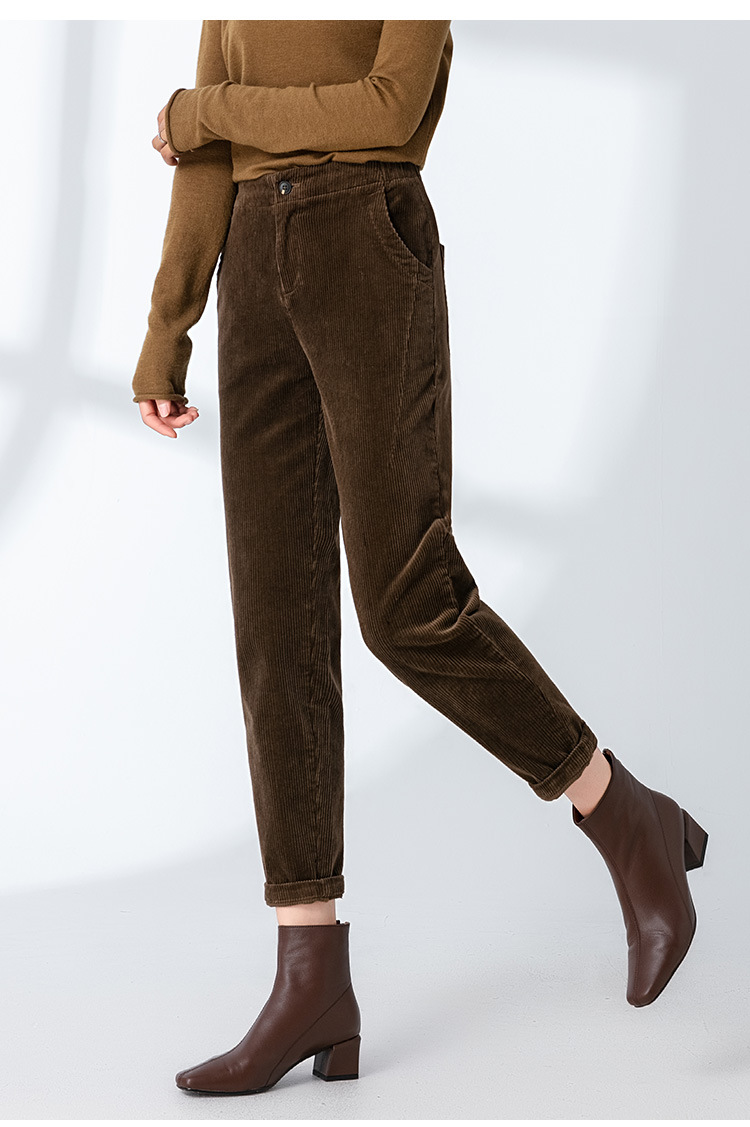 Quần culottes nữ ống rộng nhung kẻ dáng harem — Màu đen chi tiết 8