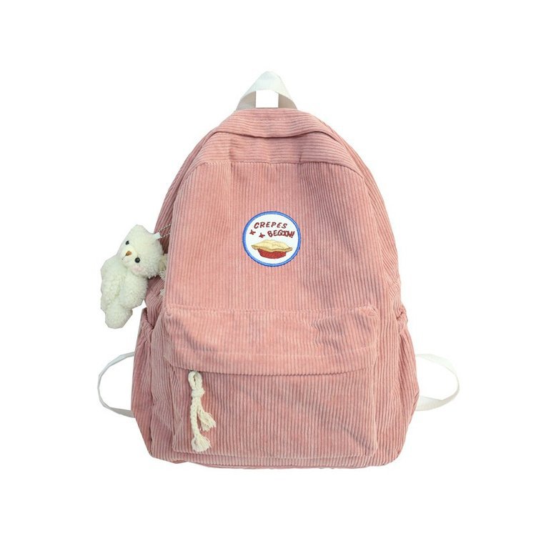 New Fashion Retro Casual Corduroy Student Backpack Cute Cute Bear Bear Campus Bag display picture 32