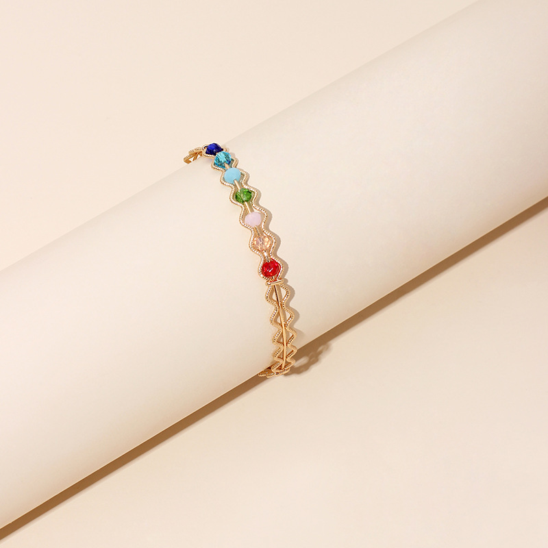 Colored Crystal Bead Gold Open Bracelet New Hollow Adjustable Bracelet Wholesale Nihaojewelry display picture 11