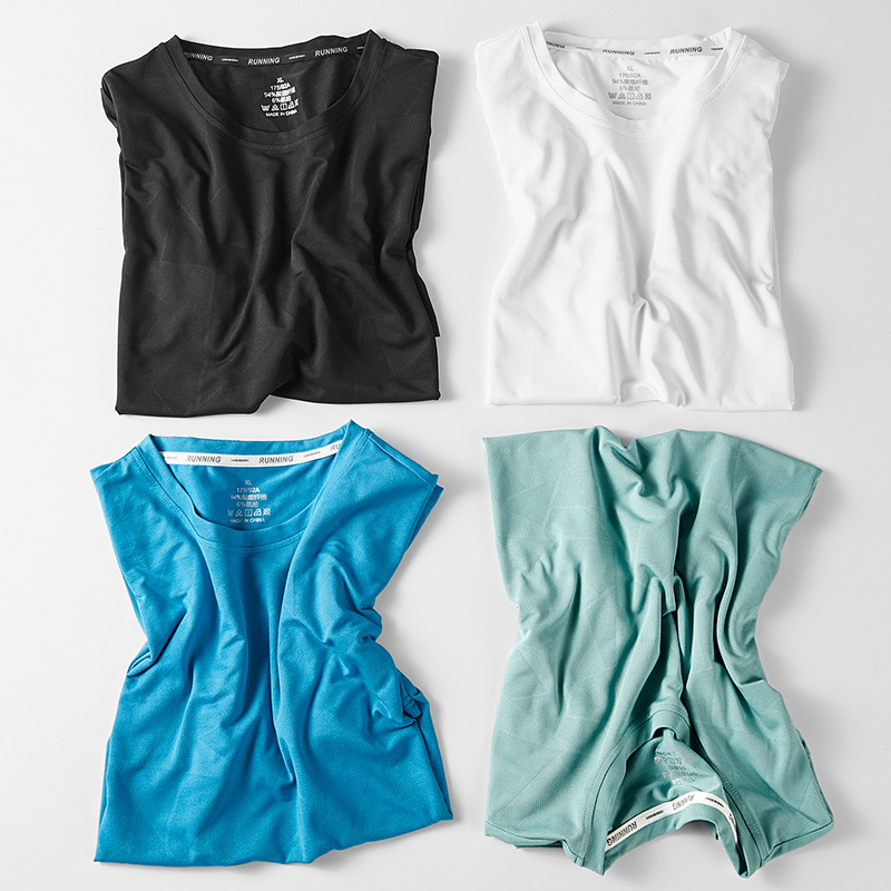 春夏新款健身跑步户外休闲速干运动网眼短袖  纯色提花透气T恤|ms