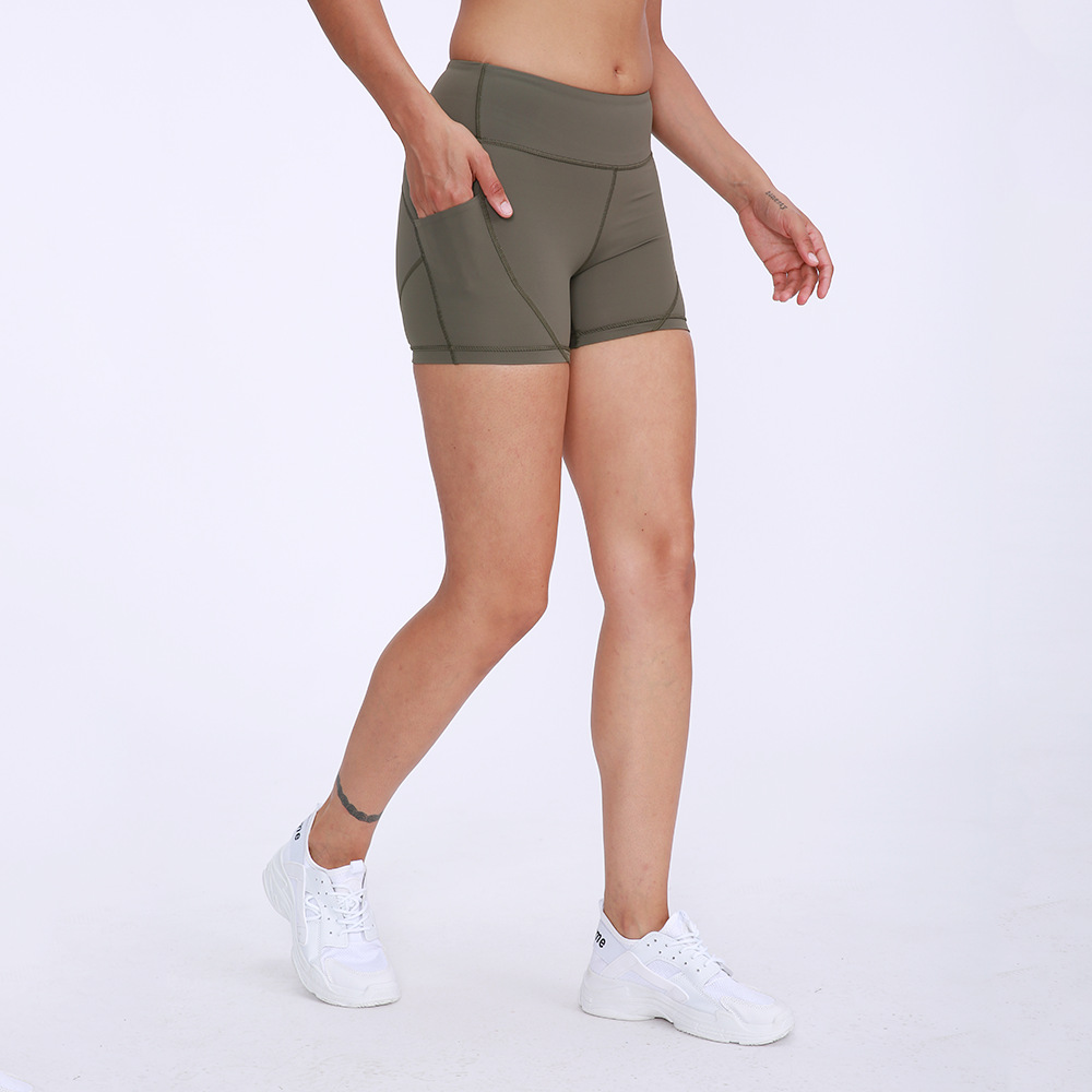 Cross-border New Stitching Sports Three-part Pants Skin-friendly Naked Peach Hip Elastic Tight Yoga Shorts for Women