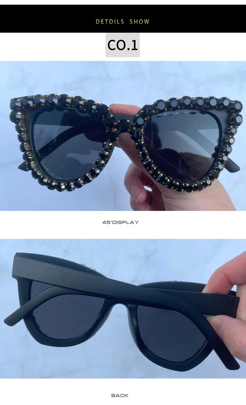 Fashion Solid Color Ac Cat Eye Diamond Full Frame Women's Sunglasses display picture 3
