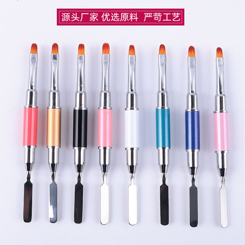Lápiz de fototerapia de dos cabezas de uñas de acero inoxidable con color de pegamento en relieve varilla multifuncional de lápiz de uñas multicolor